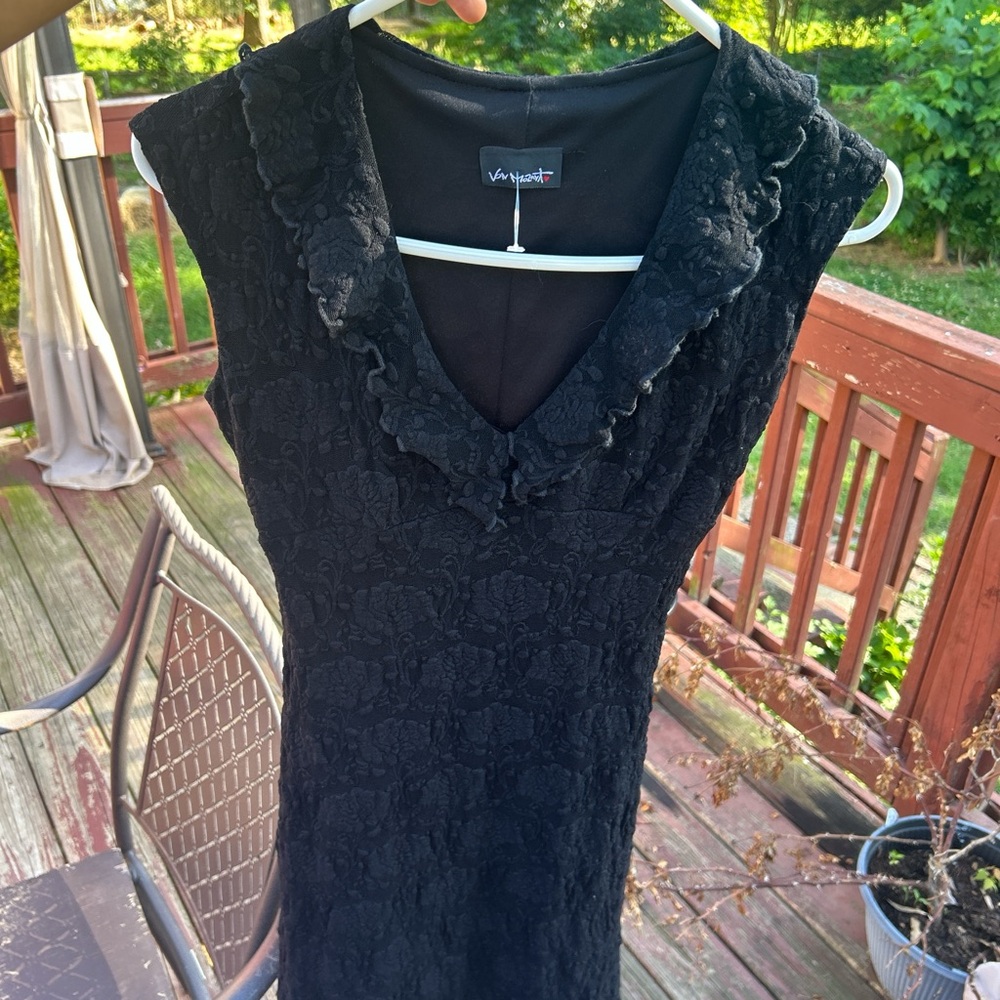 Versace Black Ribbed Ruffled Mini Dress